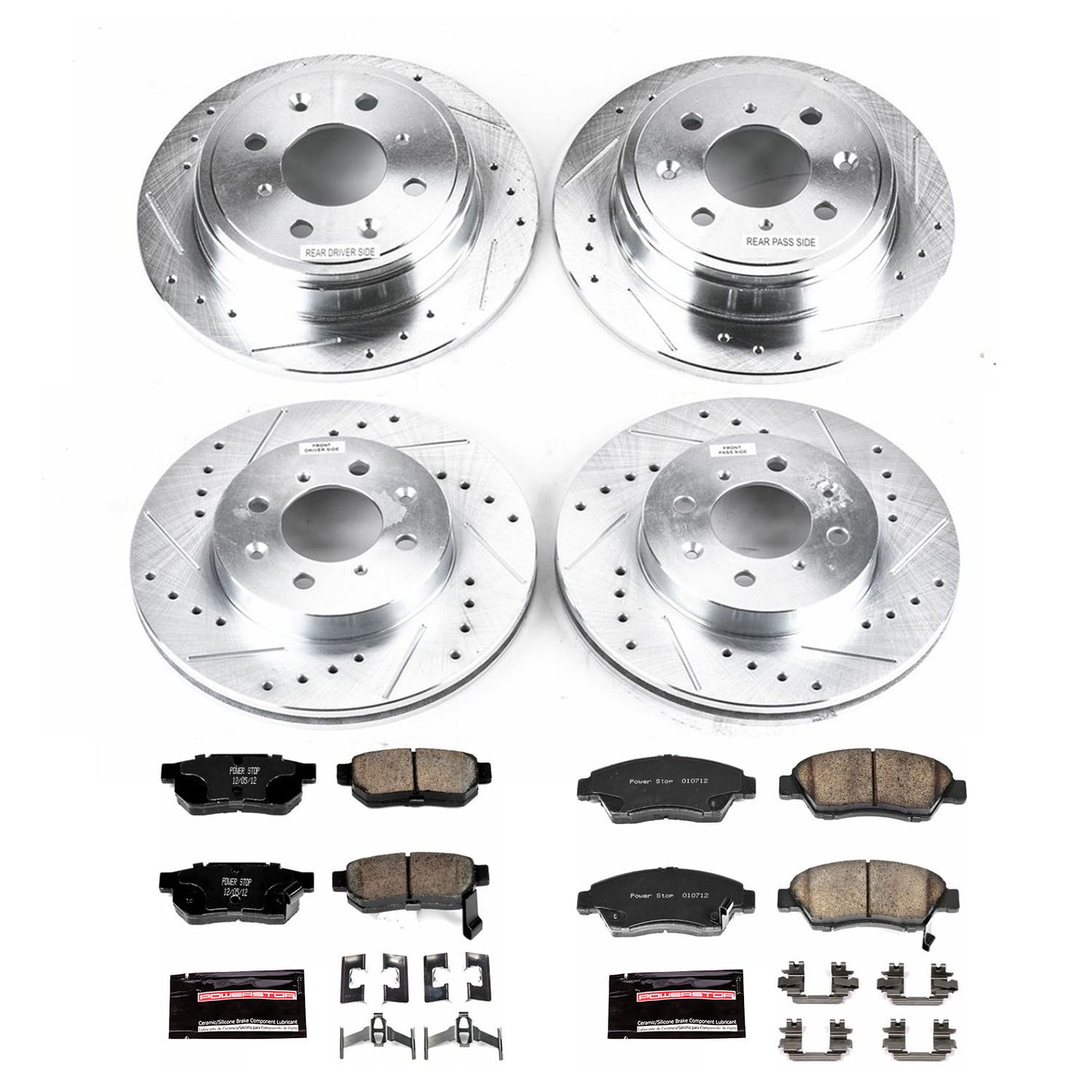 PowerStop Front and Rear Z23 Evolution Sport Carbon-Fiber Ceramic Brake Pad and Drilled & Slotted Rotor Kit Fits: HONDA Select Models K695