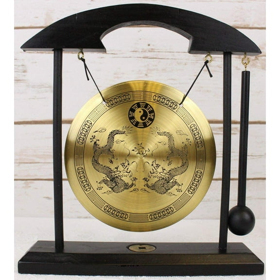 Zen Art Brass Feng Shui Desktop Table Gong, Dragon with Taiji Symbols, Makes Clear Sound, Collectible Figurines…