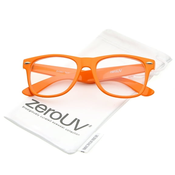 zeroUV Unisex Retro Wide Temple Clear Lens Horn Rimmed Eyeglasses 54mm (Orange / Clear) - 54mm