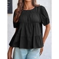 thumbnail image 3 of Summer Women Puffed Sleeve Tunic with A Waistband Casual T Shirt Loose Shirt, 3 of 5