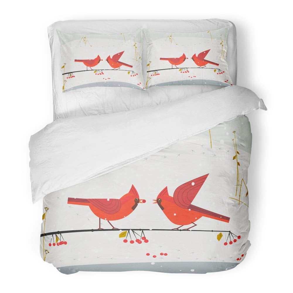 FMSHPON 3 Piece Bedding Set Red Northern Cardinal Birds on Snow