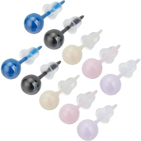 1 Box 5 Pairs Bioceramics Stud Earrings 5 Colors Half Hoop Zirconia Ceramic 6mm Round Ball Porcelain Studs Post Earrings Everyday Wear Women