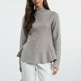 thumbnail image 2 of YUGYXL Women鈥檚 Elegant Peplum Turtleneck Sweater Top Long Sleeve Ruffle Hem Sweaters Fall Casual Knitted Pullover Tops Gray S, 2 of 7