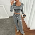 thumbnail image 4 of Maean Womens Lounge Sets Long Sleeve Striped Shirts and Drawstring Wide Leg Palazzo Pants 2 Piece, 4 of 7