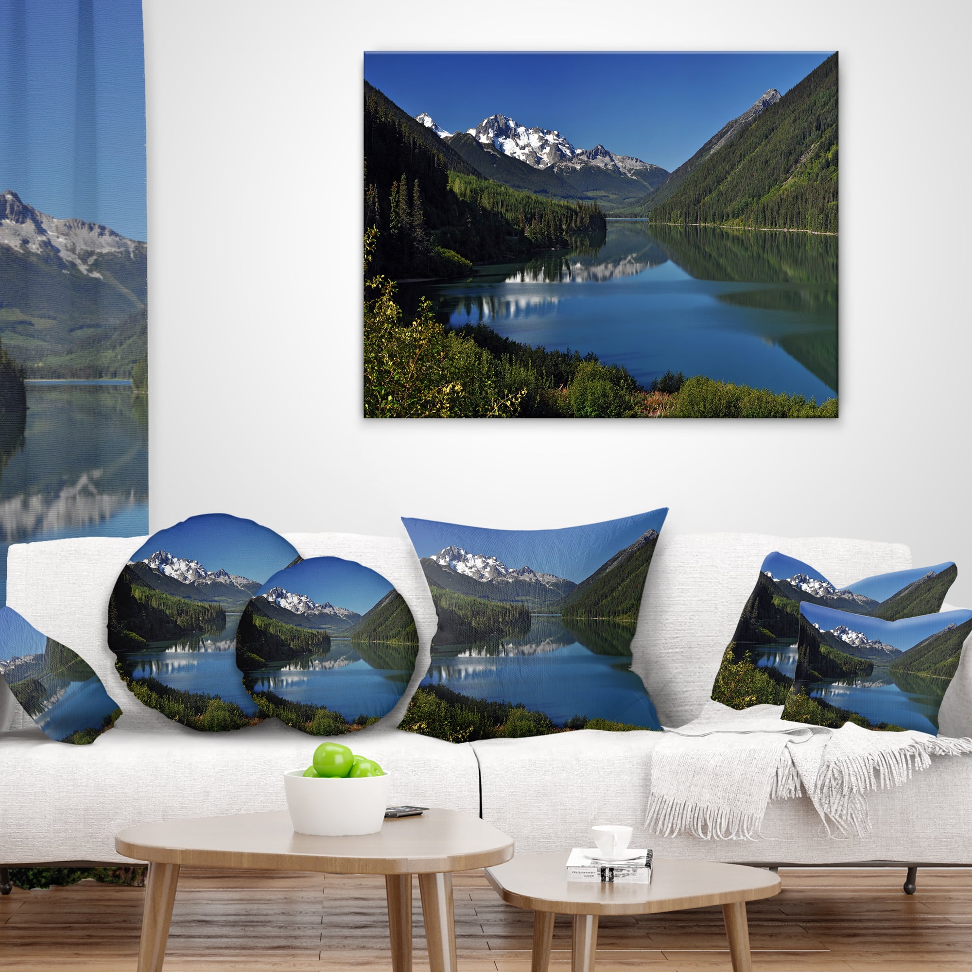 Designart Calm Clear Lake with Mountains - Landscape Printed Throw Pillow - 16x16