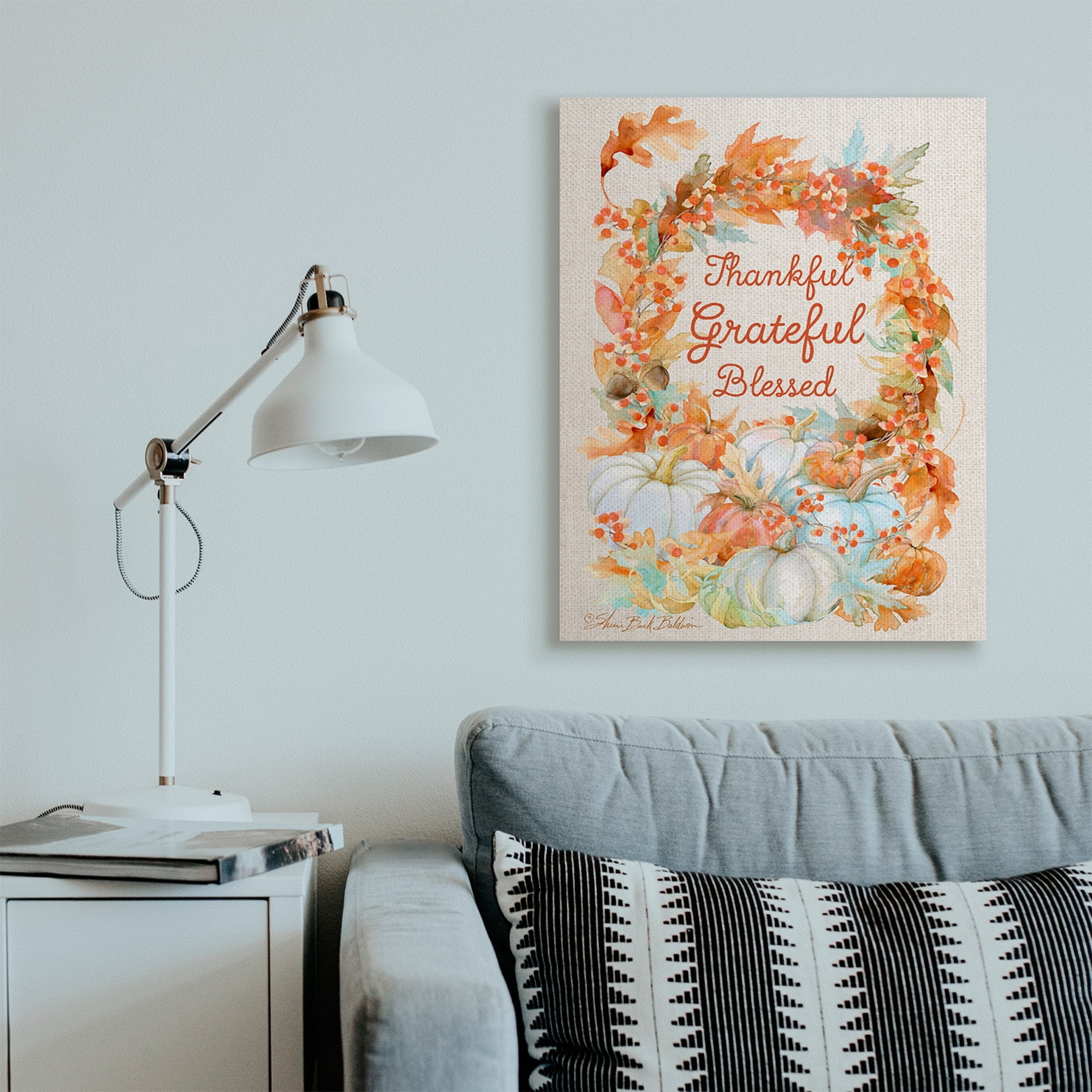 Stupell Industries Thankful Grateful Blessed Text Autumn Harvest Novelty Painting Gallery Wrapped Canvas Art Print Wall Art, 30 x 40