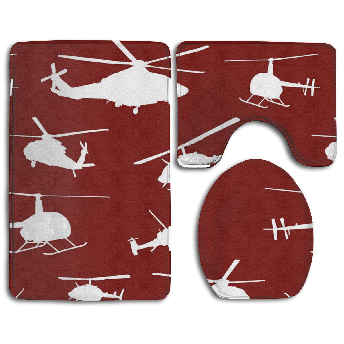 GOHAO Unique Helicopter 3 Piece Bathroom Rugs Set Bath Rug Contour Mat ...
