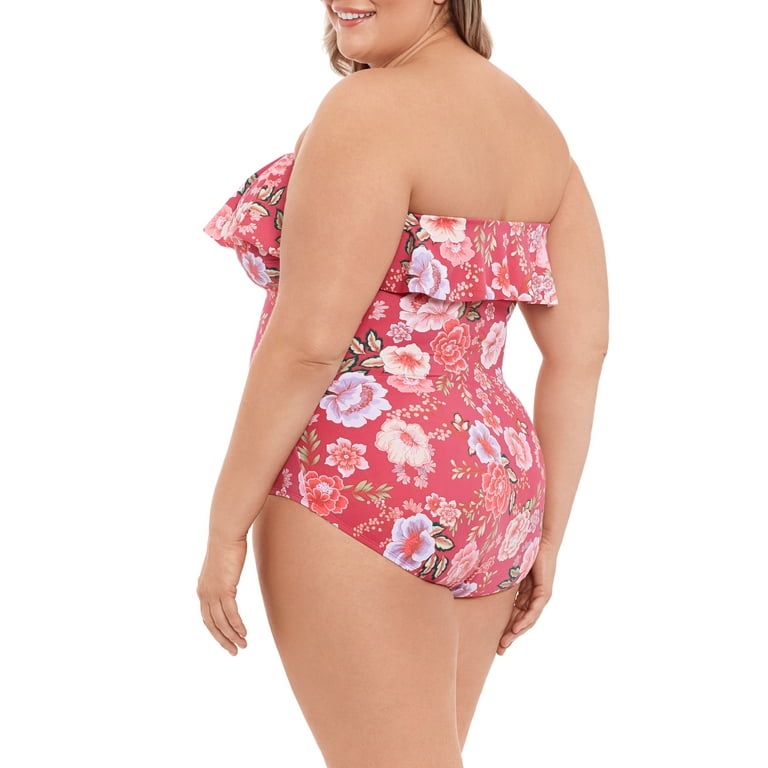 Time and Tru Women's Plus Size Strapless One Piece Swimsuit 