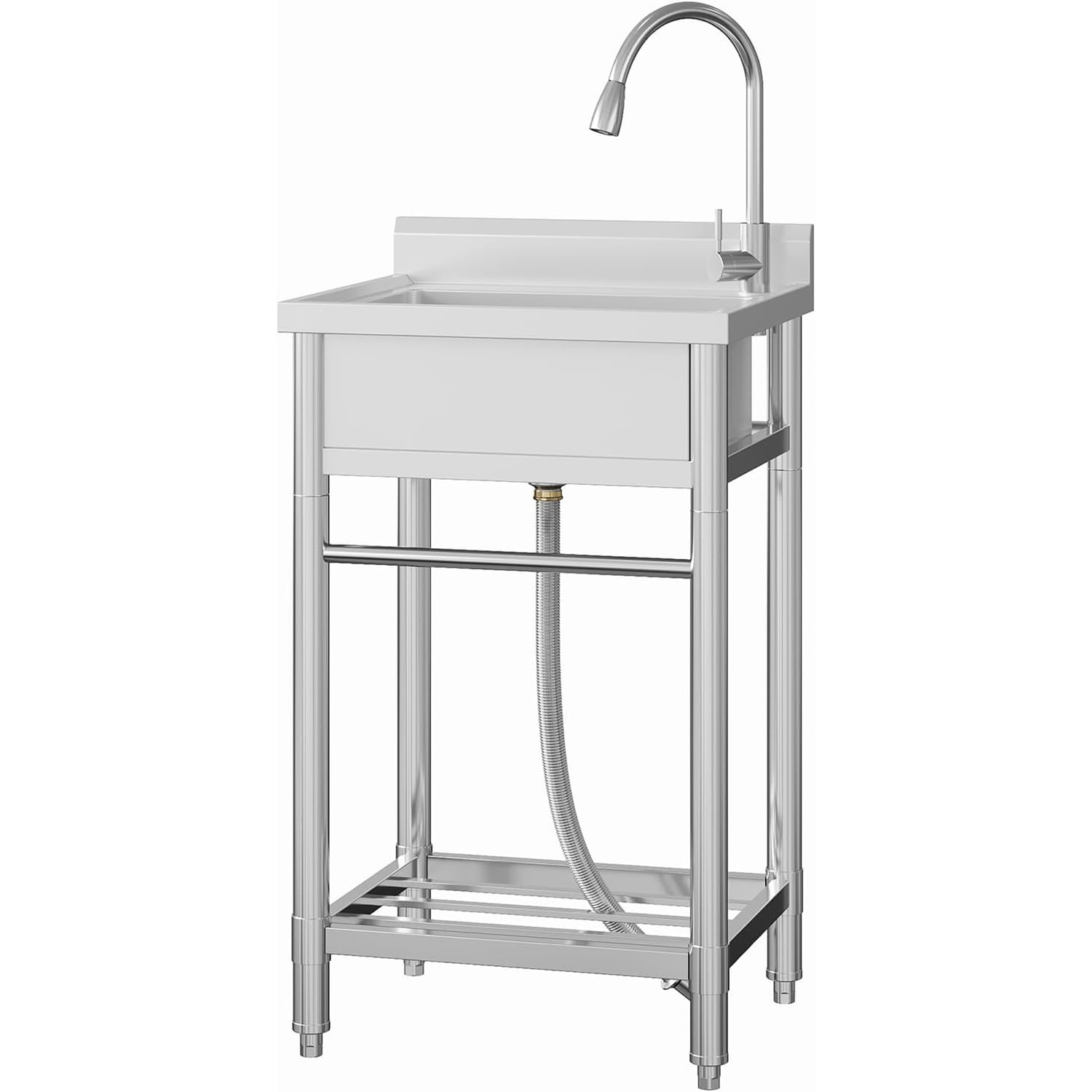 AOILE Free Standing Stainless Steel Sink, Utility Sink with Faucet & Storage Shelf for Kitchen, Garage