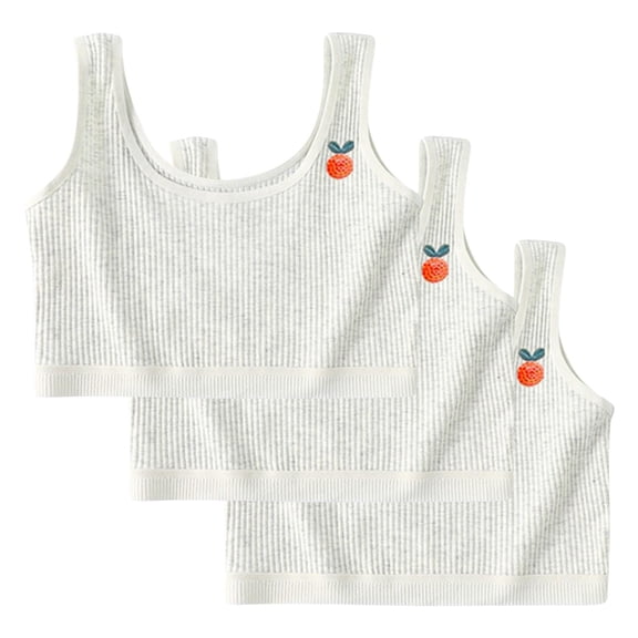 WMTBSRSW Soft Cotton Training Bras for Teens Girls Seamless Light Bralette Cute Grahpic U Neck Sports Crop Tank Tops for Age 7-12 Years 3 Pack