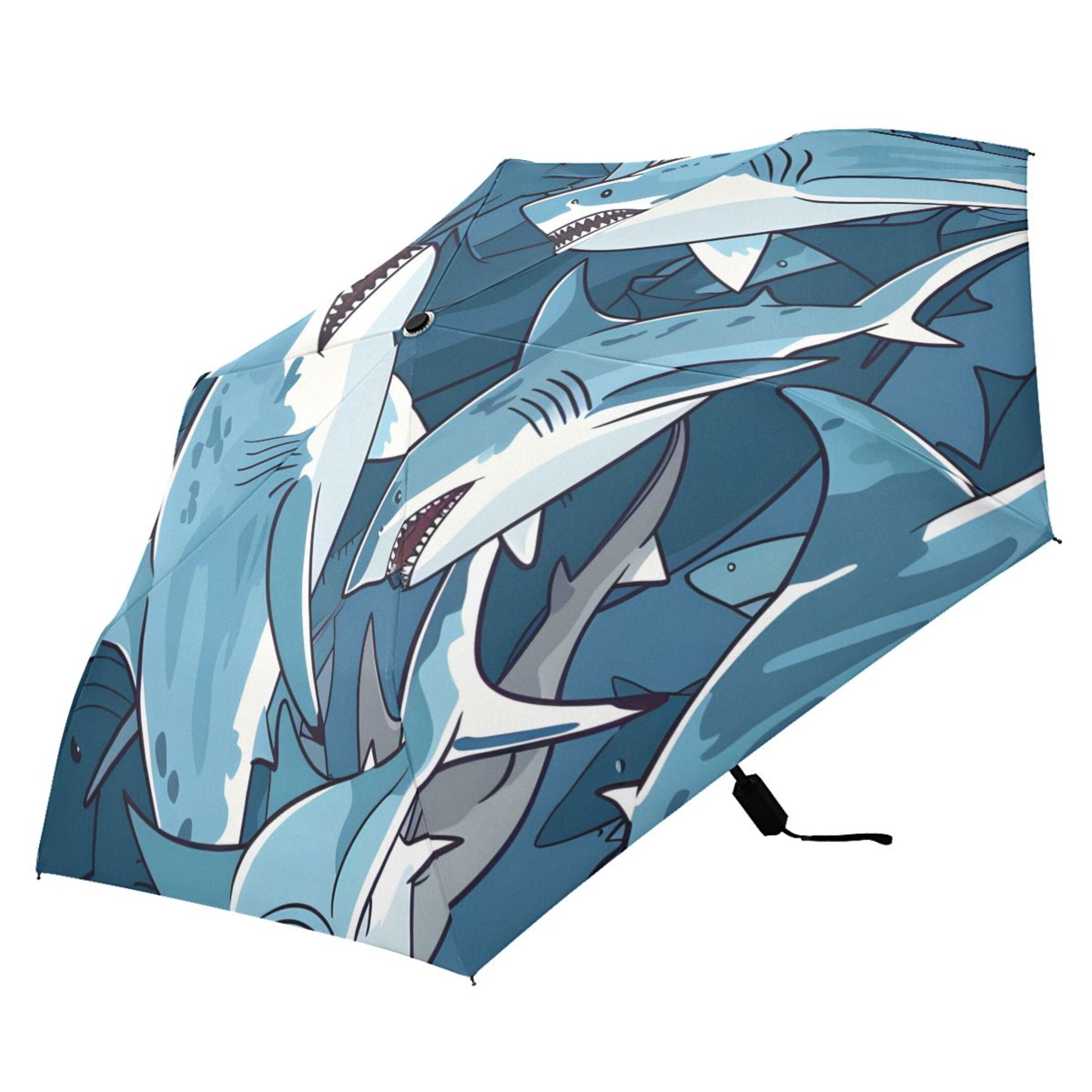 ALAZA Many Sharks UPF 50+ Compact Folding Umbrella for Rain Travel Umbrella Packable