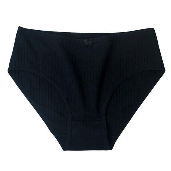 Cotton Thongs for Women Elastic Mid-Waist Panties Breathable Loose Briefs Solid Color Bow decoration Underwear