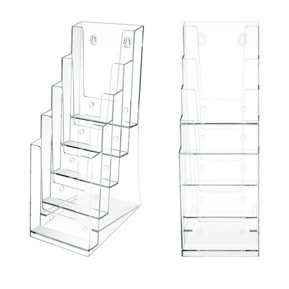 2Pcs Acrylic Brochure Holder 5 Tier Transparent Brochure Display Stand Impact Resistant Sturdy Literature Rack Organizer for Wall Mount or Countertop