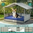 thumbnail image 4 of Dextrus 32.9in Outdoor Rattan Doghouse with Canopy, Elevated Water-Resistant Dog Bed with Blue Cushion for Small, Medium, and Large Dogs, 4 of 8