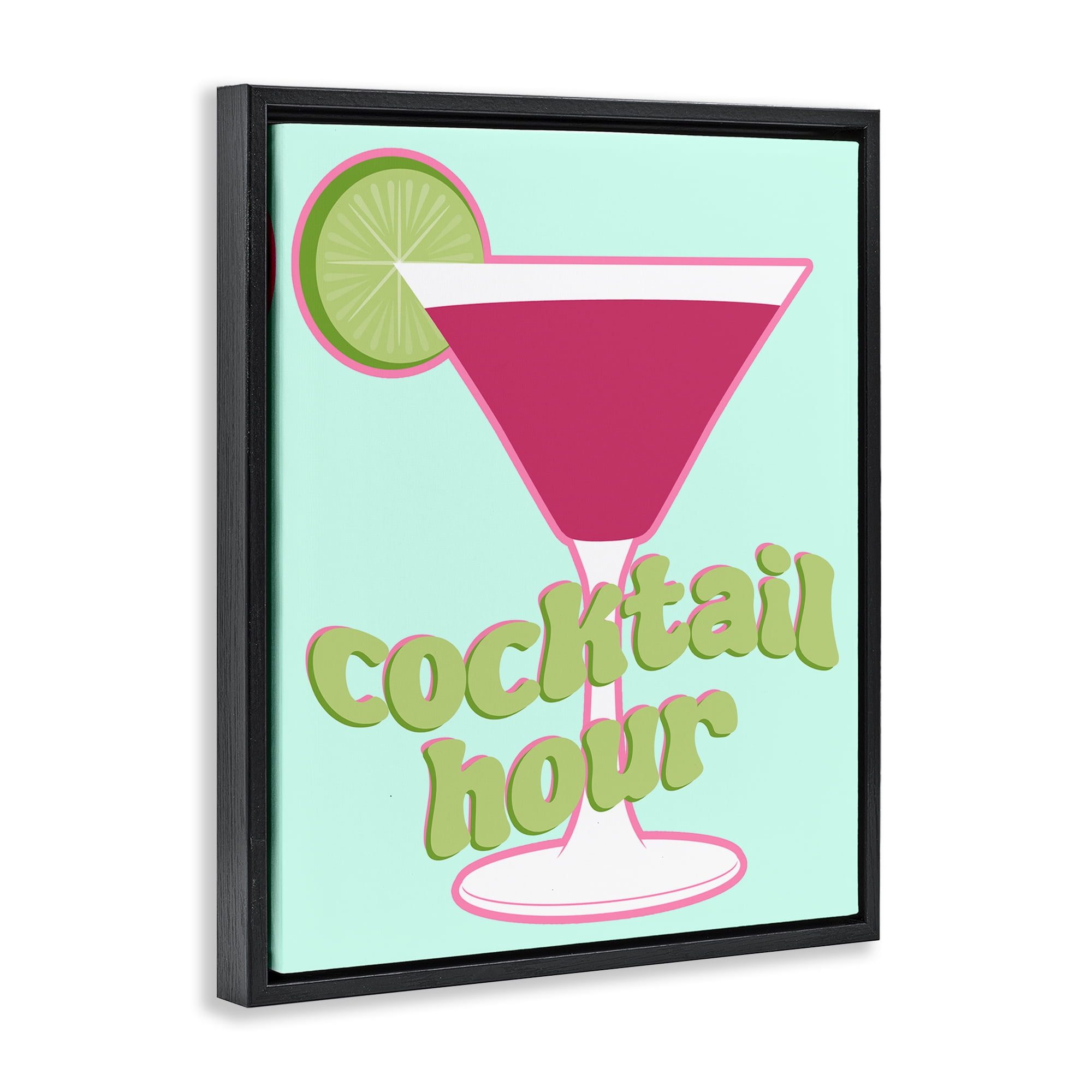 Stupell Industries Retro Cocktail Hour Food & Beverage Painting Black Floater Framed Canvas Art Print Wall Art, 17 x 21