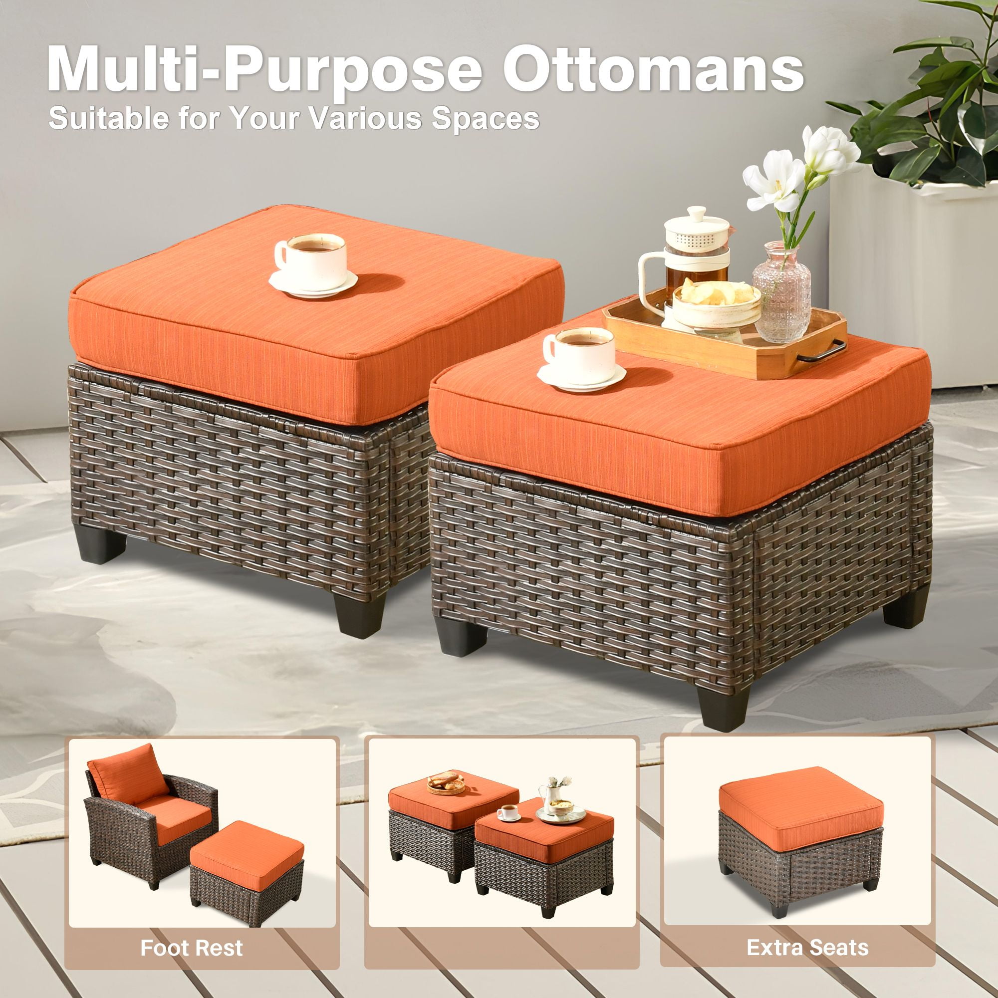 Ovios 5 Pieces Outdoor Patio Furniture Set Wicker Rattan Outside Conversation Sectional Sofa for Backyard