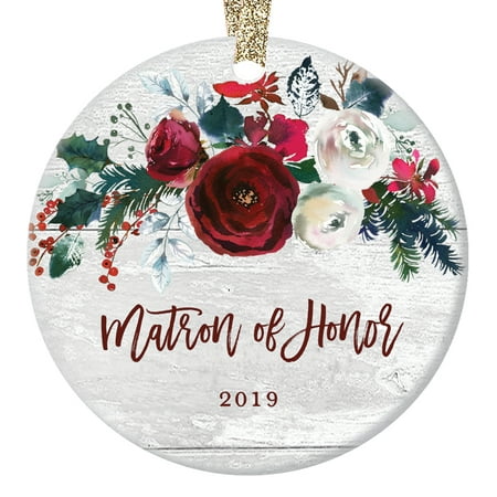 Matron of Honor Christmas Ornament 2019, Will You Be My Matron of Honor? Married Best Friend Wedding Proposal Modern Farmhouse Ceramic 3