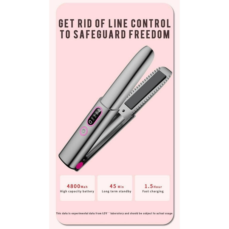 Travel Flat Iron Cordless, Mini Hair Straightener and Curler for On The Go, Portable Size USB-C Rechargeable Grey Straightening Iron