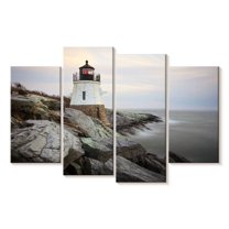 Elephant Stock Coastal Castle Hill Lighthouse Wall Art - Horizontal Multi Panel Canvas - Living Room Wall Decor - Nautical Multi Panel - Gray And Brown Decor - 43" x 27"