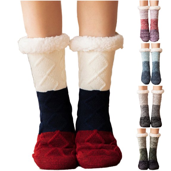 Naittoop Knitted Ultra-thick Slipper Home Socks Indoor Non-Slip Fluffy Warm Winter Socks Cozy Christmas Calf Sock