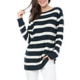 thumbnail image 1 of Suéter de túnica a rayas sueltas de manga larga con cuello redondo para mujeres Inspire Chic 3XL azul, 1 of 7