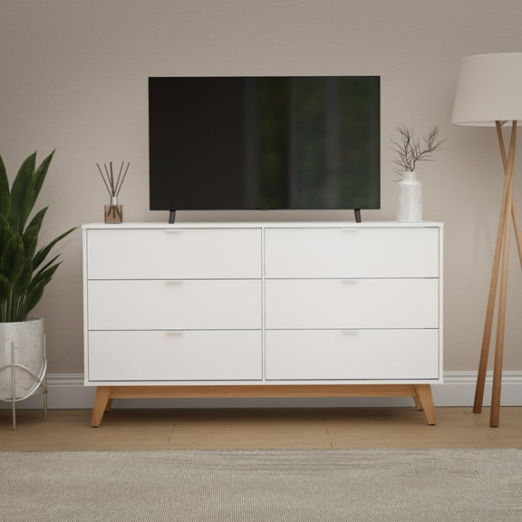 Kappesberg Hanford 6-Drawer Dresser White/Light Brown: Functionality and Style for Your Space, for Adults and Teens.