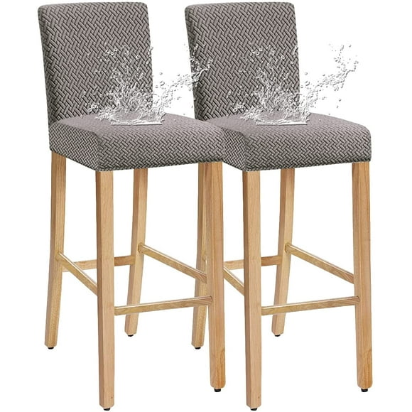 2 Pieces Stretch Check Jacquard Waterproof bar Chair Covers,Removable Washable Chair Slip Cover for Short Rotating Dining Chair Back Chair bar Stool Chair (Light Gray)