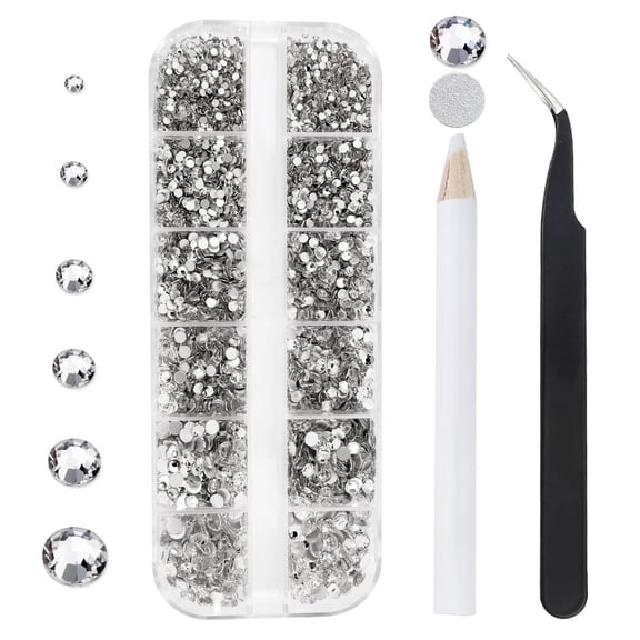 12 Grids Clear Flatback Rhinestones for Crafts,Craft Glass Diamonds Stones Bling Rhinestone with Tweezers and Picking