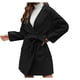 thumbnail image 2 of Anoraks para mujer, color liso, estilo corto, cinturón, solapa, holgado, abrigo de tweed, gabardina, abrigo para mujer, 2 of 8