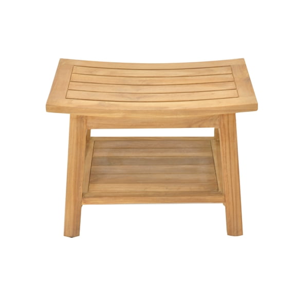 24" Barselona Luxury Solid Teak Wood Shower Bench with Shelf