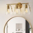 thumbnail image 6 of Kira Home Branson 22" 3-Light Modern Farmhouse Vanity/Bathroom Light + Seeded Glass Cone Shades, Gold Brass Finish, 6 of 7