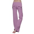 thumbnail image 4 of Cargo Pants Women Petite Size Elastic Waist Bootcut Yoga Workout Casual Trousers Purple XS, 4 of 5