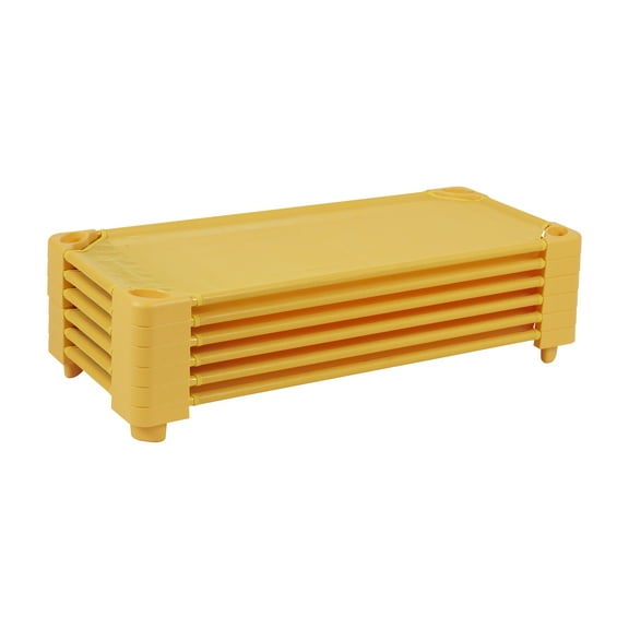 ECR4Kids Stackable Kiddie Cot, Ready-to-Assemble, Standard Size, Yellow, 6-Pack