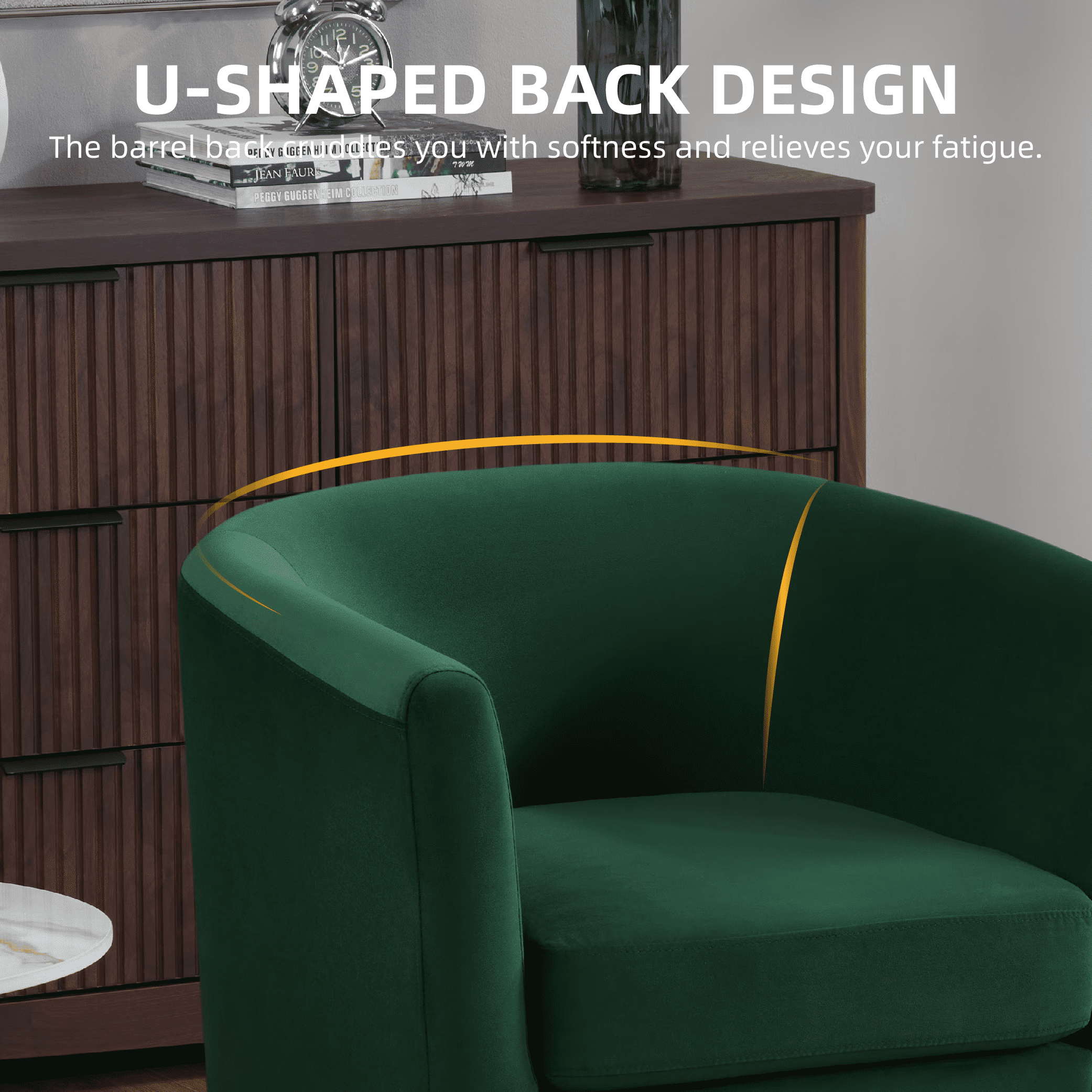 FunniHomi Velvet Accent Chair with Ottoman, Modern Barrel Chair Armchair with Footrest for Living Room, Bedroom and Reading Room, Green