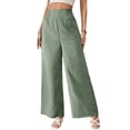 thumbnail image 3 of Women Linen Palazzo Pants Summer Boho Wide Leg High Waist Casual Lounge Pant Travel Vacation Outfits Bean Green M, 3 of 10