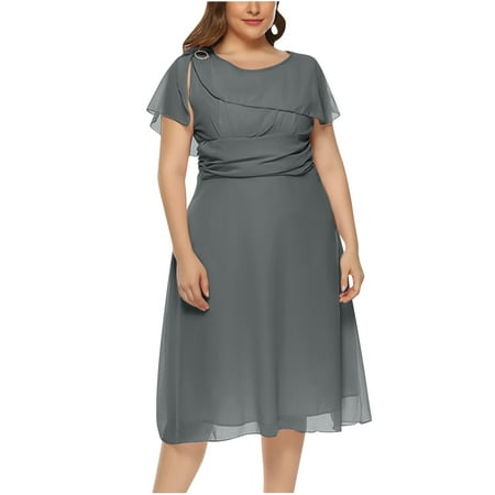 

Womens Chiffon Summer Dresses Round Neck Sleeveless Plus Size Knee Length Loose Swing Dress Elegant Party Dress