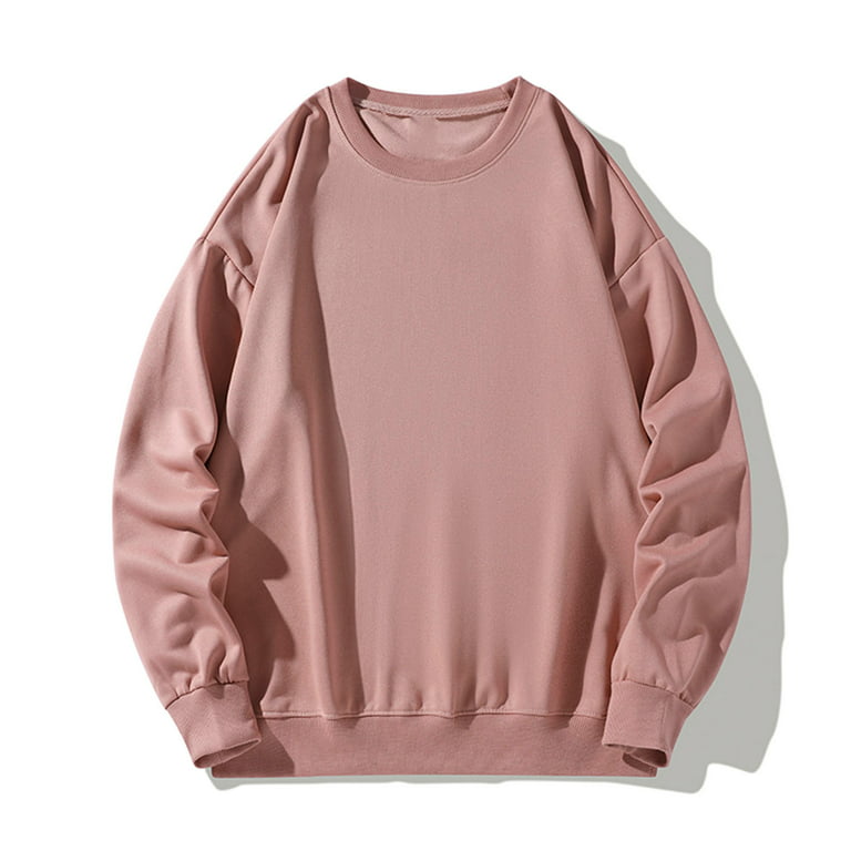 SSAAVKUY Mens Hoodless Workout Sweatshirts Oversized Crew Neck Tops Soft  and Comfy Basic Loose Dressy Pullover Workout Long Sleeve Winter Tops  Stylish Vintage Solid Fall Tees Fashion Pink 10 