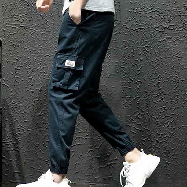 Pantalones largos para hombre, informales, lisos, con bolsillo, cintura elástica, para exteriores, con cordón ajustable, para trabajo