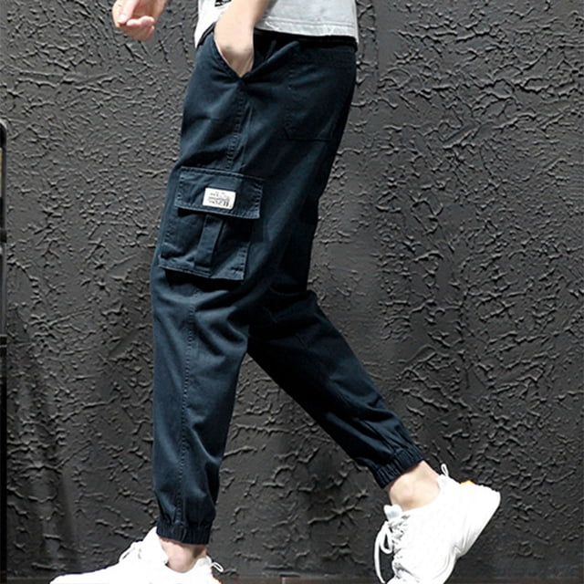 Pantalones largos para hombre, informales, lisos, con bolsillo, cintura elástica, para exteriores, con cordón ajustable, para trabajo