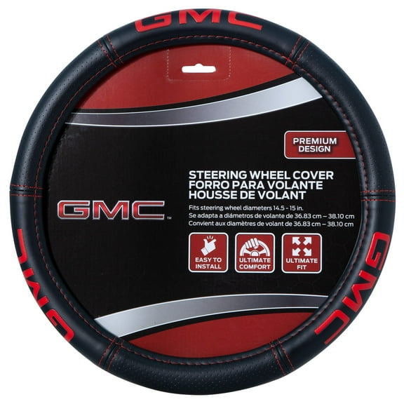 Plasticolor GMC Deluxe Premium 15.5", Double Stitched Seams, Leather-Like Steering Wheel Cover
