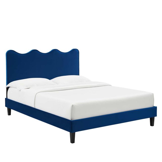Modway Lit Plateforme Simple en Velours de Performance Current, Bleu Marine