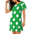 thumbnail image 2 of Fotbe Green And White Polka Dot Pattern Women's Cotton Nightgown Sleepwear Short Sleeves Shirt Casual Print Sleepdress, 2 of 6
