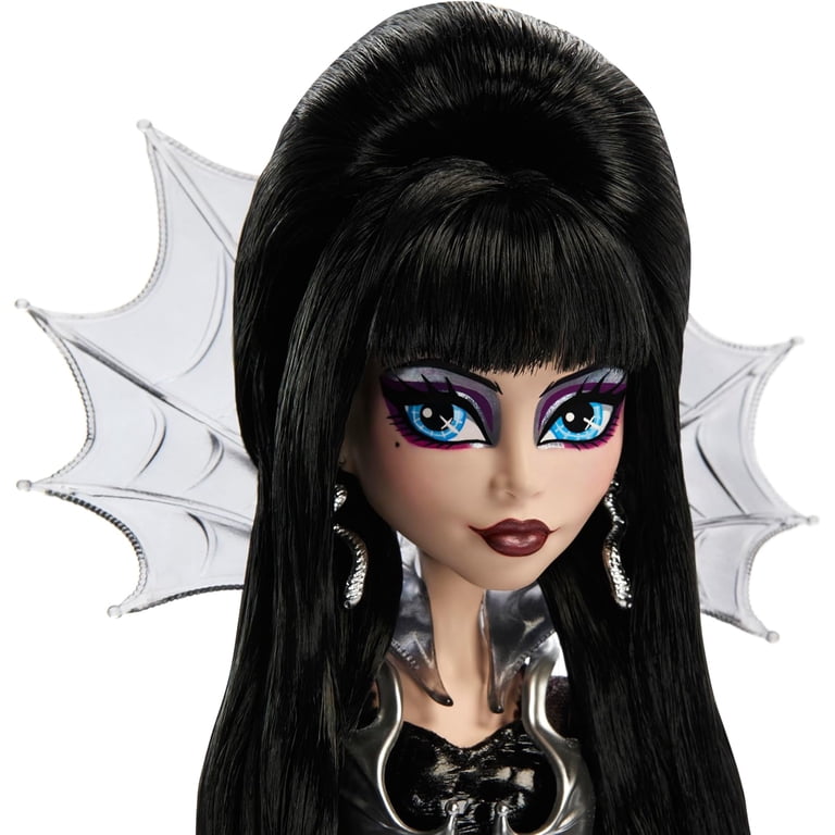 Monster High Doll, Elvira, Mistress of The Dark Collectible in Black Faux  Leather Dress with Silvery Batwing Cape and Premium Accessories