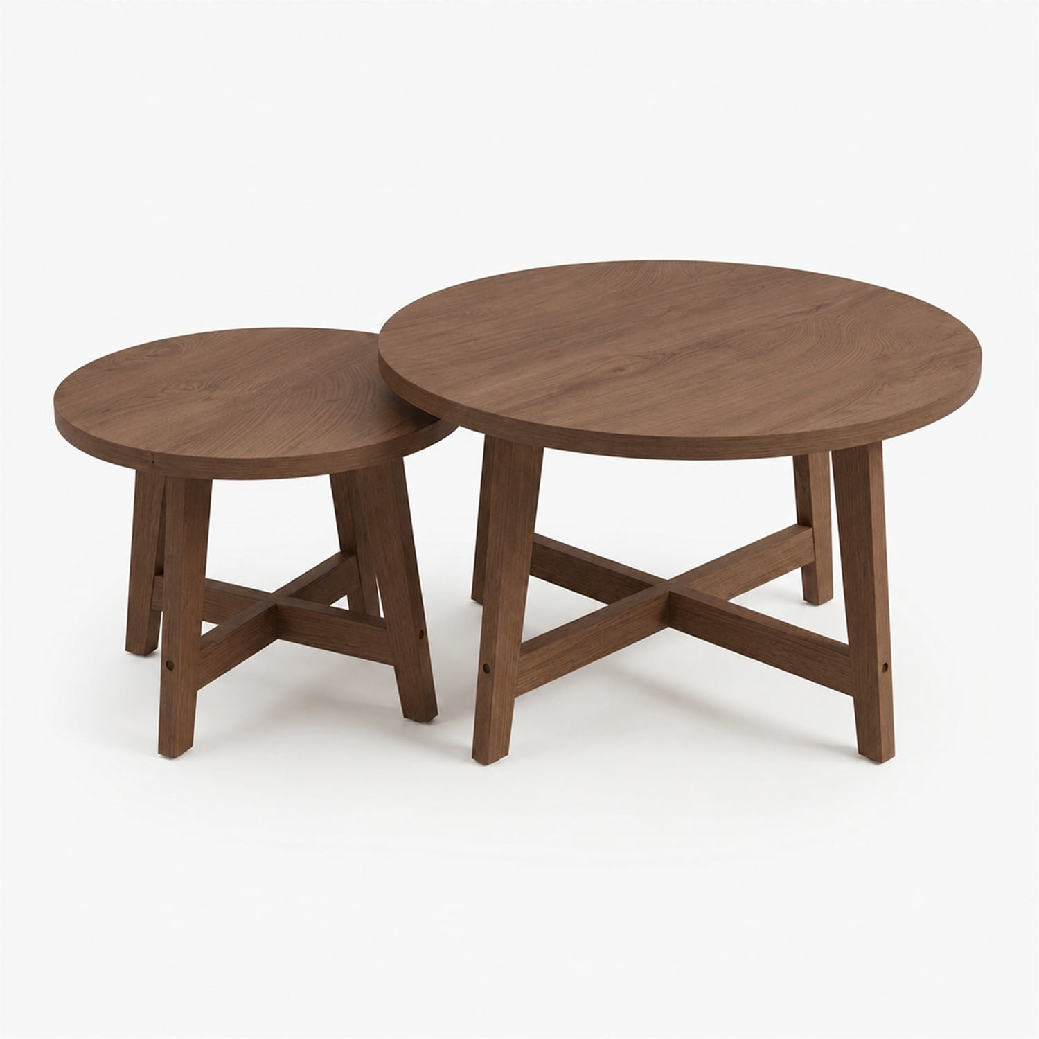 Hommoo 2-Piece Round Nesting Coffee Tables Set, Modern X-Frame Stackable Side Tables for Living Room, Bedroom & Balcony, Walnut