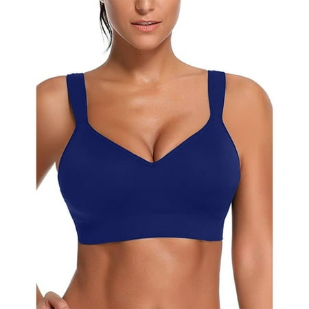 

Dezsed Women Sports Bra Clearance Women V-Neck Solid Comfort Sports Yoga Top Traceless Camisole Underwear Bra Blue XXL