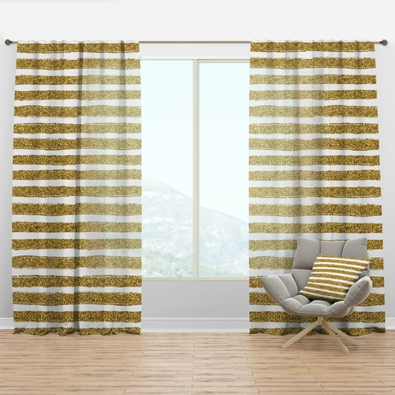 Designart 'Golden Cubics Horizontal Lines ' Mid-Century Modern Curtain Panel