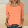 thumbnail image 7 of Women Plus Size Tunic Blouse Square Neck 3/4 Sleeve Solid Color Pullover Casual Loose Fashion Basic Tees (4XL, Orange), 7 of 7