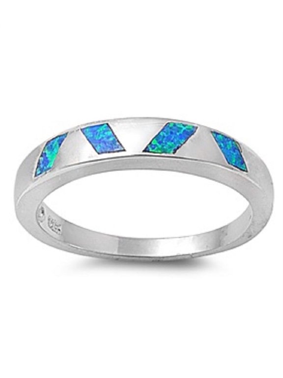Quad Rectangular Center Blue Simulated Opal Ring Sterling Silver Size 5