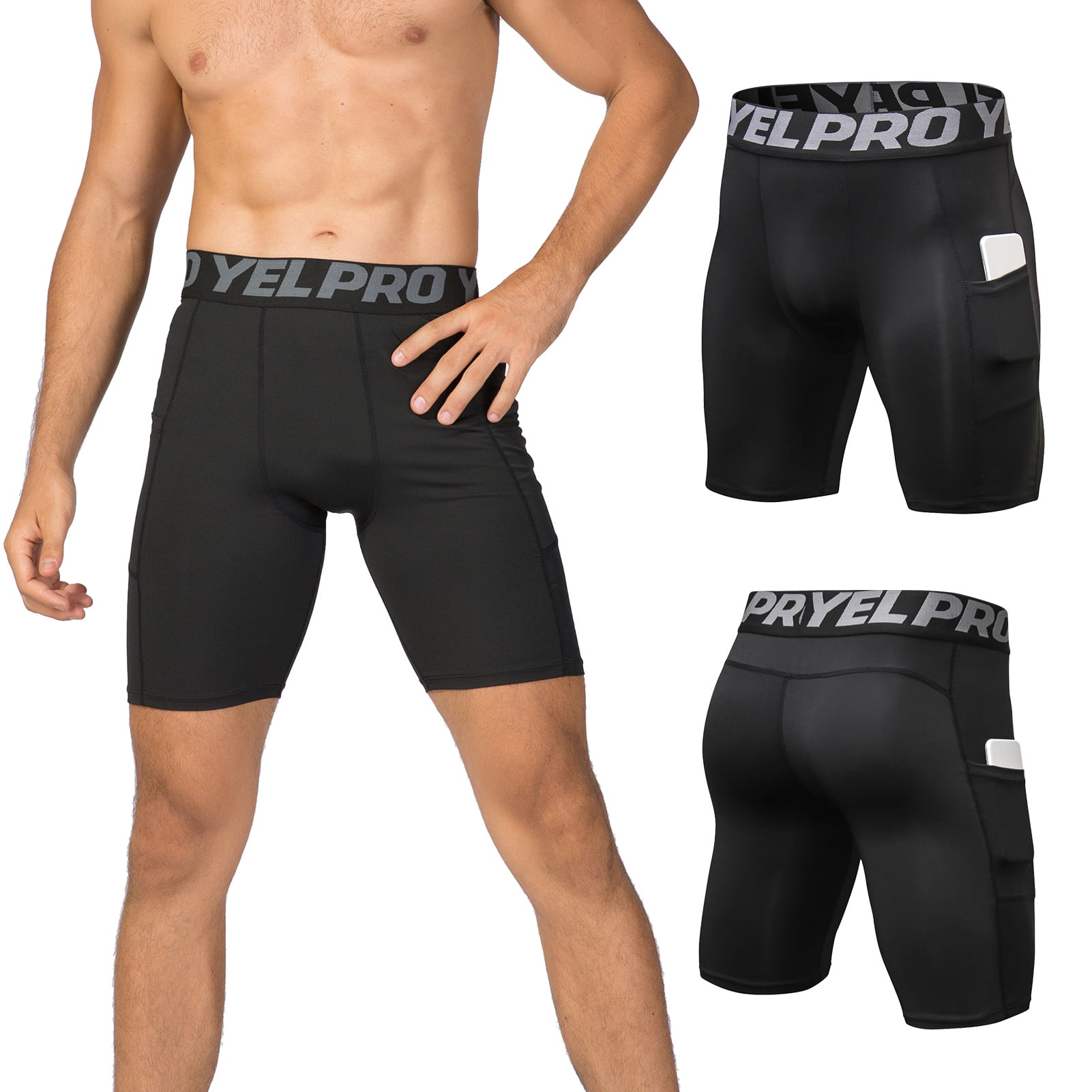 HVASITOP 3 Pack Men Compression Shorts Active Workout Underwear with Pocket 