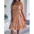 thumbnail image 6 of Women Off Shoulder Dress Floral Puff Sleeve Knee-Length A-Line Square-Neck Dresses Yellow M, 6 of 9